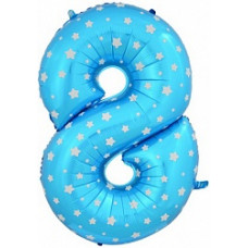 Шар (40\'\'/102 см) Цифра, 8 Звездочки, Голубой, 1 шт. в упак.