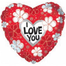 Шар (9"/23 см) Мини-сердце, Я люблю тебя (маргаритки), Красный
