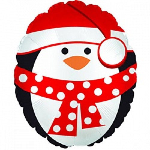 Шар (9''/23 см) Мини-фигура, Новогодний пингвин, Красный