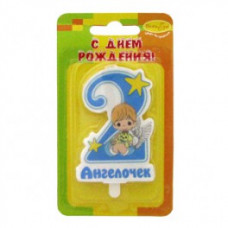 MC СВЕЧА ЦИФРА 2 ангелочек голубая