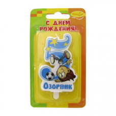 MC СВЕЧА ЦИФРА 5 озорник голубая