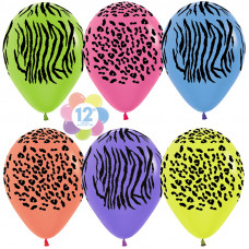 Шар (12''/30 см) Джунгли, Ассорти, неон, 5 ст, 50 шт.