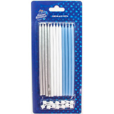 Свечи Голубой микс, Металлик, 14,5 см, 12 шт. с держат.