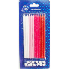 Свечи Гармония, Розовый микс, с блестками, 14,5 см, 12 шт. с держат.