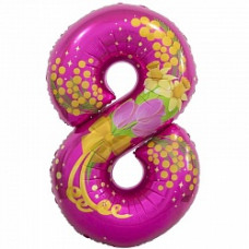 Шар (34''/86 см) Цифра, 8 Марта, Фуше, в упаковке 1 шт