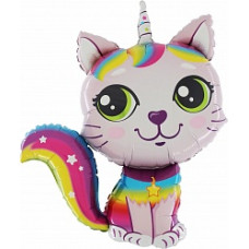 Шар (38''/97 см) Фигура, Котенок-единорог, Розовый, 1 шт.
