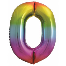 Шар (34\'\'/86 см) Цифра, 0, Яркая радуга, Градиент, 1 шт. в упак.