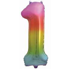 Шар (34\'\'/86 см) Цифра, 1, Яркая радуга, Градиент, 1 шт. в упак.