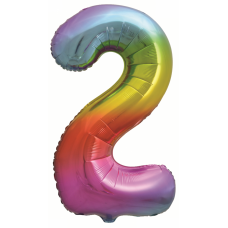 Шар (34\'\'/86 см) Цифра, 2, Яркая радуга, Градиент, 1 шт. в упак.