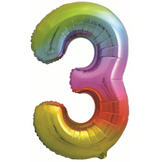 Шар (34\'\'/86 см) Цифра, 3, Яркая радуга, Градиент, 1 шт. в упак.