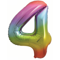 Шар (34\'\'/86 см) Цифра, 4, Яркая радуга, Градиент, 1 шт. в упак.