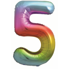 Шар (34\'\'/86 см) Цифра, 5, Яркая радуга, Градиент, 1 шт. в упак.