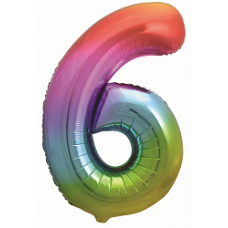 Шар (34\'\'/86 см) Цифра, 6, Яркая радуга, Градиент, 1 шт. в упак.