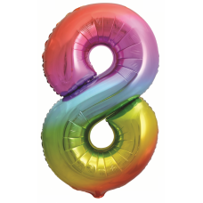 Шар (34\'\'/86 см) Цифра, 8, Яркая радуга, Градиент, 1 шт. в упак.