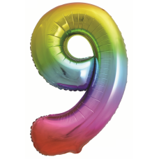 Шар (34\'\'/86 см) Цифра, 9, Яркая радуга, Градиент, 1 шт. в упак.