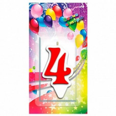 Свеча Цифра, 4 Белая окантовка, Красный, 9 см, 1 шт.