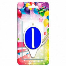 Свеча Цифра, 0 Белая окантовка, Синий, 9 см, 1 шт.