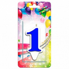 Свеча Цифра, 1 Белая окантовка, Синий, 9 см, 1 шт.