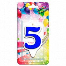 Свеча Цифра, 5 Белая окантовка, Синий, 9 см, 1 шт.