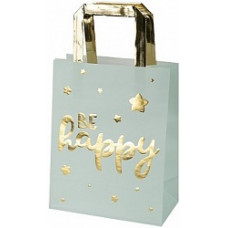 Пакет подарочный, Happy (золотые звезды), Мятный, Металлик, 23*18*10 см, 1 шт.