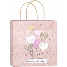 Пакет подарочный, Воздушные сердечки в День Рождения, Крафт, 27*27*11 см, 1 шт.