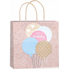 Пакет подарочный, Воздушные шарики на День Рождения, Крафт, 27*27*11 см, 1 шт.
