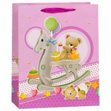 Пакет подарочный Лошадка качалка, Сиреневый, 18*23*10 см