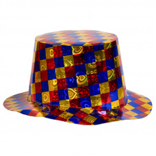 Шляпа Цилиндр голография, в разноцветную клетку