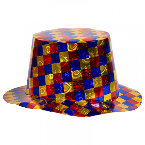 Шляпа Цилиндр голография, в разноцветную клетку