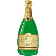 Шар (37''/94 см) Фигура, Бутылка Шампанское, С Праздником!, 1 шт. в уп.