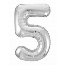 Шар (40''/102 см) Цифра, 5 Slim, Серебро, 1 шт. в упак.