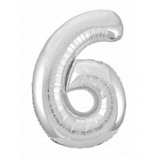 Шар (40''/102 см) Цифра, 6 Slim, Серебро, 1 шт. в упак.