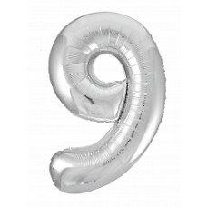 Шар (40''/102 см) Цифра, 9 Slim, Серебро, 1 шт. в упак.