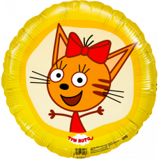 Шар (18''/46 см) Круг, Три Кота, Карамелька, Желтый, 1 шт.