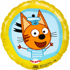 Шар (18''/46 см) Круг, Три Кота, Коржик, Желтый, 1 шт.