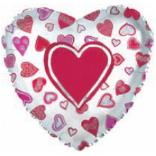 Шар (9''/23 см) Мини-сердце, Я люблю тебя (много сердец), Белый