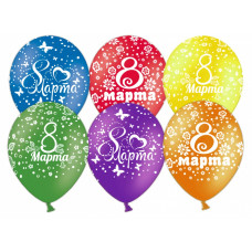 Шар (12''/30 см) 8 марта, Ассорти, пастель, 5 ст, 100 шт.