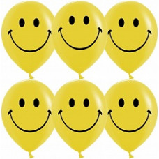 Воздушный шар (12''/30 см) Смайл, Желтый, пастель, 2 ст, 25 шт.