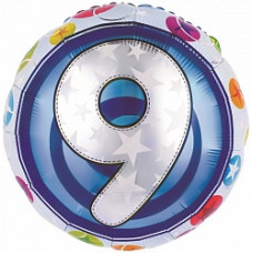 Шар (18''/46 см) Круг, Цифра 9 Красочная