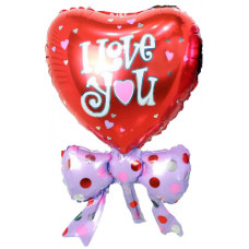 Шар (30''/76 см) Фигура, Сердце с бантом, Красный