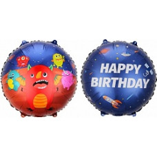 Шар (18''/46 см) Круг, Космические монстрики, С Днем Рождения!, 1 шт.