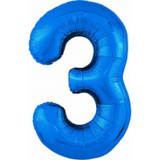 Шар (40''/102 см) Цифра, 3 Slim, Синий, 1 шт. в упак.