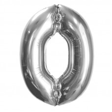 Шар (40''/102 см) Цифра, 0, Серебро, в упаковке 1 шт.