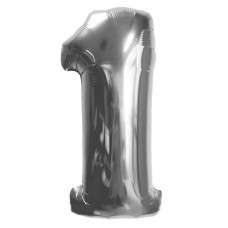 Шар (40''/102 см) Цифра, 1, Серебро, в упаковке 1 шт.