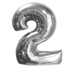 Шар (40''/102 см) Цифра, 2, Серебро, в упаковке 1 шт.