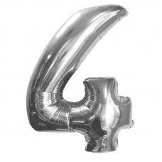 Шар (40''/102 см) Цифра, 4, Серебро, в упаковке 1 шт.
