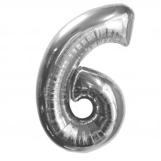 Шар (40''/102 см) Цифра, 6, Серебро, в упаковке 1 шт.