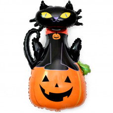 Шар (38''/97 см) Фигура, Кошка на тыкве, 1 шт.