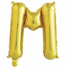 Шар с клапаном (16''/41 см) Буква, М, Золото, 1 шт.