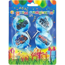 Свечи Круг, Машинки, 4 см, 4 шт.